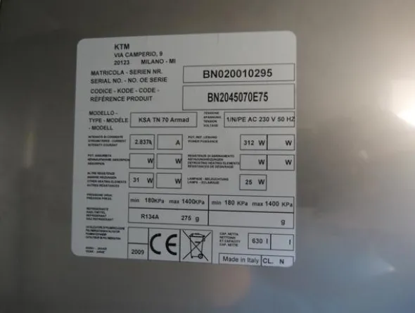 3#2985 Armadio frigorifero Ktm Ksa tn 70