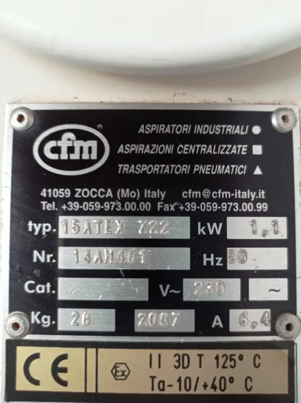 ASPIRATORE INDUSTRIALE – CFM –15 ATEX Z22 (ASP-46)