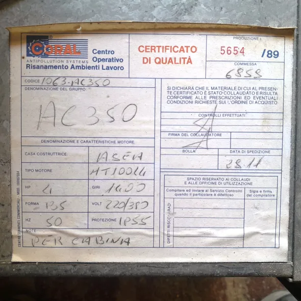Cabina di verniciatura a secco Coral modello HC-350