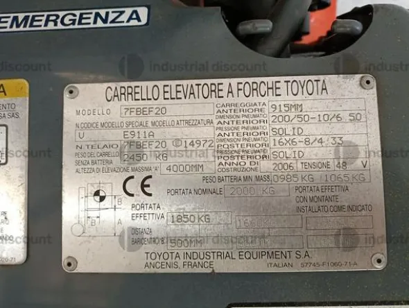 3#9299 Carrello elevatore TOYOTA 7FBEF20