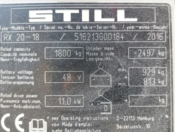 5#8225 Carrello sollevatore elettrico Still RX20-18