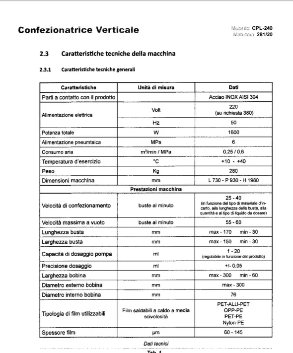 CONFEZIONATRICE VERTICALE PER LIQUIDI