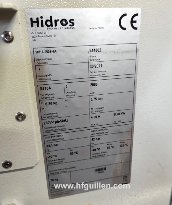 DEUMIDIFICATORE INDUSTRIALE HIDROS HHA 50