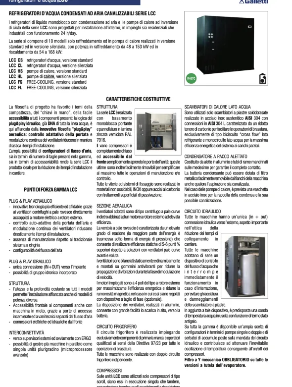 GALLETTI LCC 080HL chiller pompa di calore aria/acqua