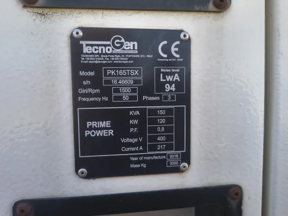 gruppo elettrogeno tecnogen 150kw