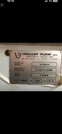 Macchina per sottovuoto vacuum pump s.p.a.