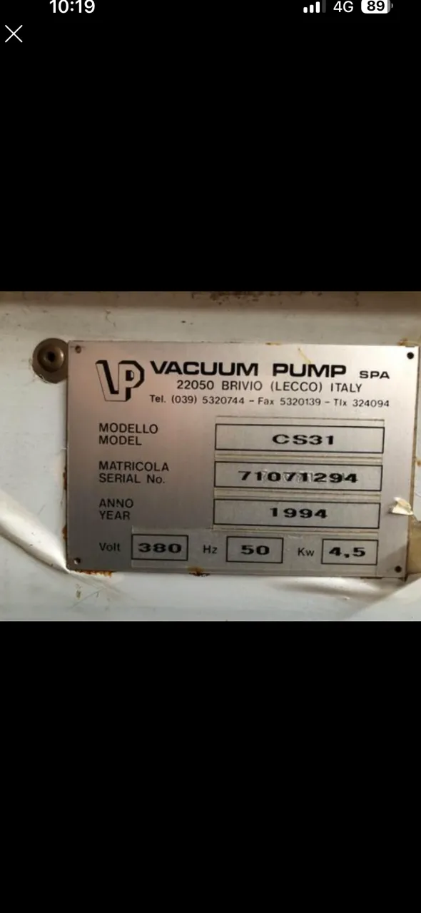 Macchina per sottovuoto vacuum pump s.p.a.