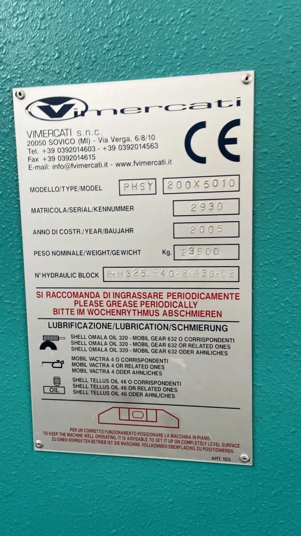 PIEGATRICE SYNCRO VIMERCATI 5000×200ton