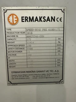 Piegatrice 175 Ton 4 metri