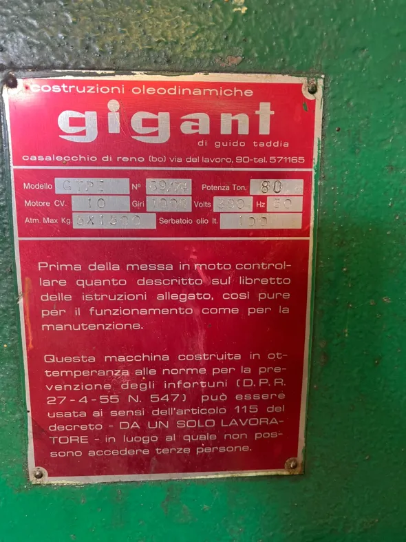 Pressa idraulica Gigant 80 ton usata
