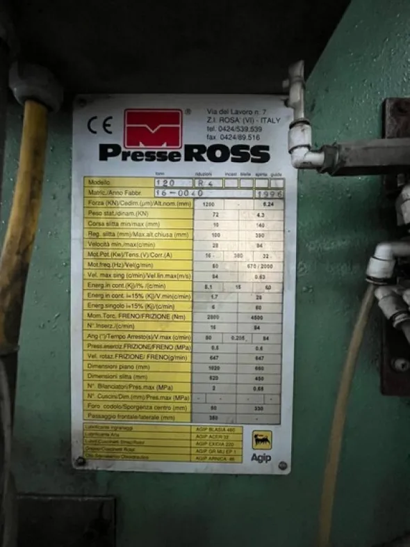 5#8297 Pressa Ross 120 Ton con avanzamento automatico Micromel