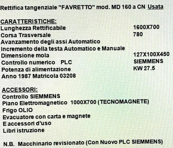 RETTIFICA TANGENZIALE FAVRETTO MD 160