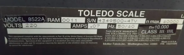 SIST. PESATURA TOLEDO SCALE - 8142 - 8522A (LAB-BIL-11)