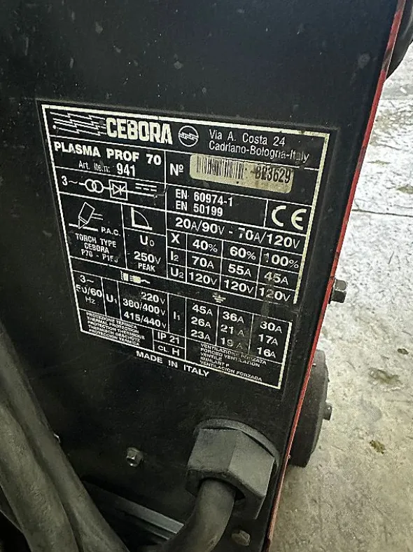 Taglio plasma Cebora Prof 70 ARC Control