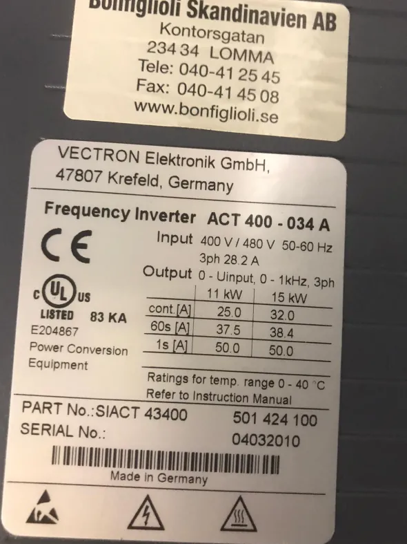 VENDO VECTRON BONFIGLIOLI ACT 400-004